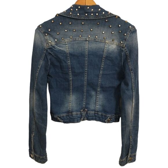 Y2K Lolita Fitted Jean Denim Jacket S Western Metal Biker Punk Grunge Stretch - Picture 12 of 16